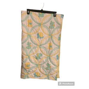 Handcrafted Baby Quilt 33 1/2 x 40" Green Yellow Animal Turtle Elephant Bear Cat